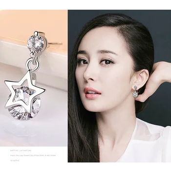 1 Çift Yeni Kore Moda Parlak Kristal Zirkon Yıldız Saplama Küpe Kadınlar için Sevimli Piercing Takı Kadın Damla Kolye Küpe