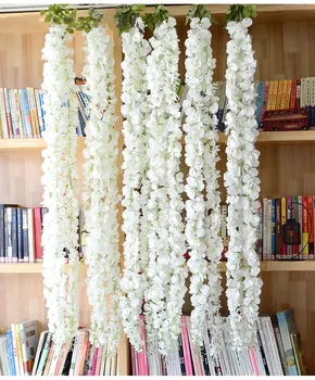 140cm 3 kafa beyaz İpek Wisteria Çiçek Asma Asılı Yapay Bitki Ev Otel Dekor Garland Düğün Parti dekorasyon