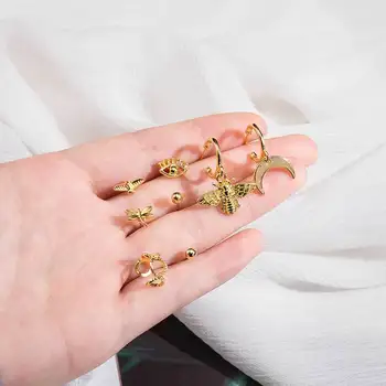 2020 Boho Yeni Moda Boynuz Arı Baykuş Yusufçuk Kolye Geometri Küpe Kadınlar İçin Vintage Altın Renk Küpe Takı Düğün Hediyesi
