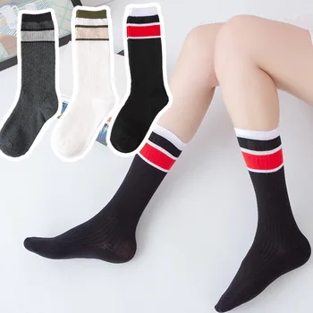 2020 Yeni Moda İlkbahar ve Sonbahar Pamuk Çizgili Lolita Çorap Kadınlar için Kawaii Çorap 3 çift / paket