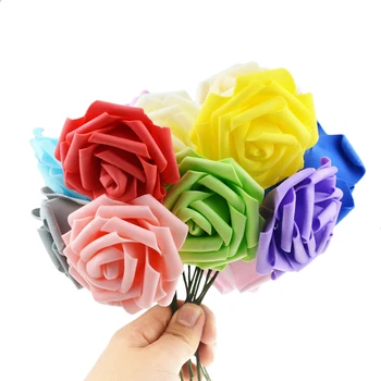25 ADET 8CM Yeni Renkli Yapay PE Köpük Gül Çiçek Gelin Buketi Ev Düğün Dekor Scrapbooking DIY Malzemeleri