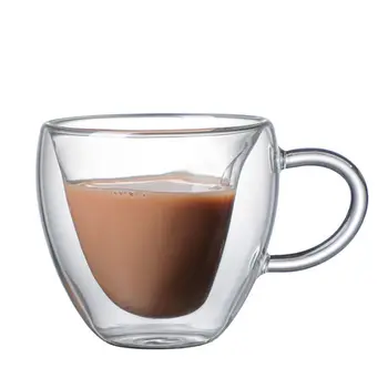 250 ML kalp aşk şekilli cam kupa çift bardak çift duvar cam bardak ısıya dayanıklı çay bira kupalar süt kahve fincan hediye Drinkware