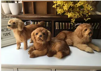 3 parça bir set simülasyon altın köpek modeli oyuncak polietilen ve kürkler köpek modelleri hediye 1863