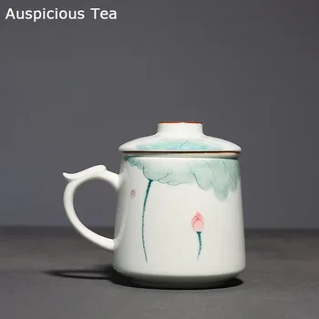 375 ml el boyalı seramik Lotus kupalar çin ev ofis filtre kupa ısıya dayanıklı çay bardağı kişisel Fincan çay Seti özelleştirilmiş