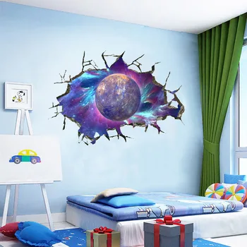 3d Tuğla Duvar Samanyolu Gezegen Duvar Sticker Çocuklar için Çocuk Odası Ev Dekor Kozmik Uzay Galaxy sanatsal fresk Zemin Tavan Duvar Çıkartmaları