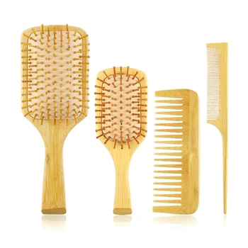 4 adet Bambu Anti-Statik Tarak Dolaşık Açıcı Saç Fırçası Kafa Derisi Masaj Tarak Şekillendirici