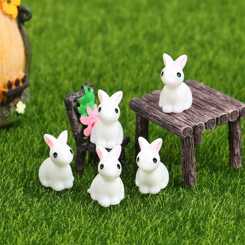 5 ADET 3D Beyaz Tavşan Minyatür Peyzaj Bahçe Dekorasyon Reçine Tavşanlar Dıy El Yapımı Anahtarlık Küpe Kolye Kolye Malzemesi