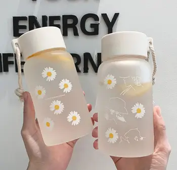 500ml Küçük Papatya Şeffaf Plastik Su Bardağı BPA Ücretsiz Yaratıcı Buzlu su kupası Taşınabilir Halat İle Seyahat çay bardağı