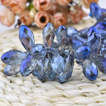 95 adet Yarım delinmiş En Kaliteli Kristal Gözyaşı Damlası Boncuk Mavi Kaplama 11x25mm kristal boncuklar Takı DIY İçin yapma