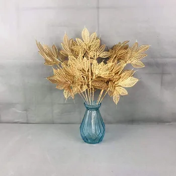 Altın Düğün yapay çiçekler Plastik Simülasyon Yapraklar Şube Noel Dekorasyon Bitki Yol Lider Odası Dekor Estetik