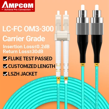 AMPCOM OM3 LC FC UPC Fiber Optik yama kablosu Çok Modlu Dubleks MMF 50 / 125µm 10Gbps Viraj Duyarsız 2.0 mm Fiber Optik Kablo