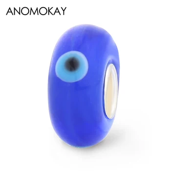Anomokay Klasik Koyu Mavi Şeytan Göz Murano Kristal Charm DIY Takı için Kraliyet Mavi Şeytan Gözler Kristal Boncuk fit Bilezik Bileklik