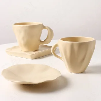 Avrupa Seramik Kupa Manuel Sadelik Öğleden Sonra Çay süt kupası Seti Ofis Masaüstü Kahve fincan tabağı ile Sanat Ev Dekorasyon