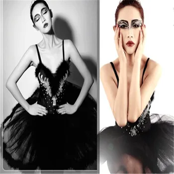 Bale elbise Yetişkin bale iplik kostümleri Siyah kuğu dans elbise tüy Bale tutu sequins profesyonel elbise