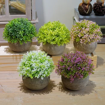 Bonsai Yapay Çim Bir Pot Yeşil Sahte Bitkiler Saksı Çim Plastik Bitkiler Sanat Ev / bahçe / oda / resmi Masa Süslemeleri