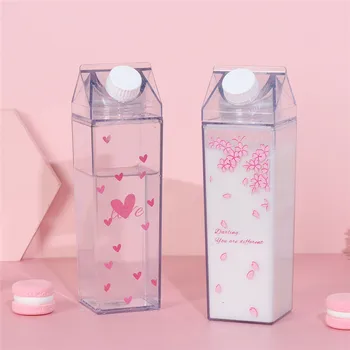 Dayanıklı Plastik Şeffaf 500ML Yaratıcı Sevimli Karton Su Şişesi Moda Çilek Şeffaf Süt meyve suyu fincanı Kullanışlı Kutu Malzemeleri