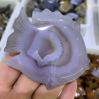 Doğal Geode Akik Kuvars Oyma Kristal Goldfish Gem Reiki Şifa