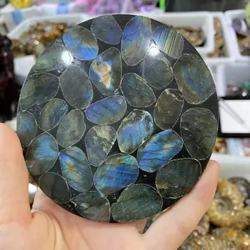 Doğal Labrador kristal kuvars enerji taş disk hediye odası dekorasyon Reiki şifa 10 cm