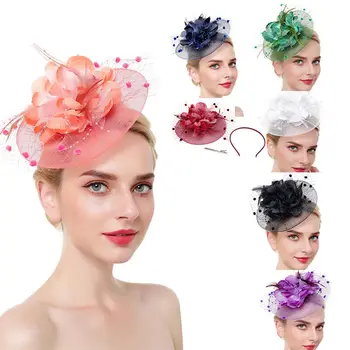 Gelin silindir şapka Retro Örgü Kafa Çiçek Tüy saç aksesuarları Küçük Şapka Saç Tokası Gelin Kraliyet Ascot Headdress Kafa Bandı Şapka