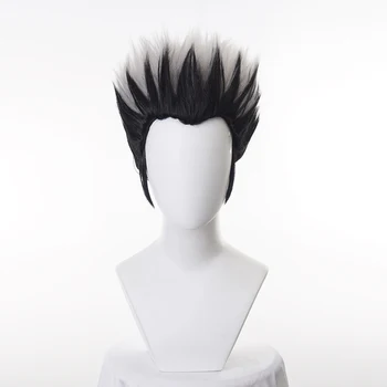 Haikyuu!! Kotaru Bokuto gümüş karışık siyah kısa kabarık Cosplay peruk ısıya dayanıklı sentetik saç peruk + ücretsiz peruk kap