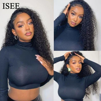 ISEE SAÇ Afro Kıvırcık Kafa Bandı peruk insan saçı Kinky Kıvırcık Peruk 180 % Tam Makine Yapımı Kıvırcık Peruk Siyah Kadınlar İçin Yarım Eşarp Peruk