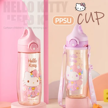 Karikatür Sanrios Hello Kittys Kawaii çocuk Su Bardağı Yaz Saman Fincan Bebek Anaokulu Sevimli Kayış Su Şişesi Kız Hediye