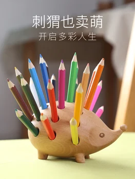 Katı Ahşap Kirpi kalemlik Masası Malzemeleri Çocuk Sevimli Çapraz Ahşap Hayvan kalemlik Yaratıcı Moda Ofis Kırtasiye