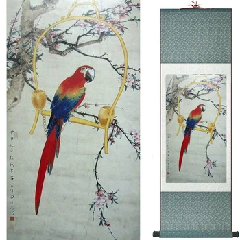 Kuşlar ve çiçek boyama ipek kaydırma boyama geleneksel Çin sanat boyama ev dekorasyon painting2019072001