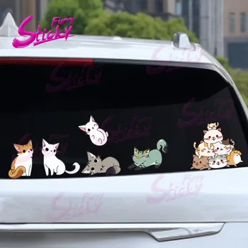 Kürklü Yapışkan Sevimli Kedi Seti Anime Araba Sticker Çıkartması Mini Cooper Araba Aksesuarları Tampon Kask Gövde Dizüstü Çıkartmalar