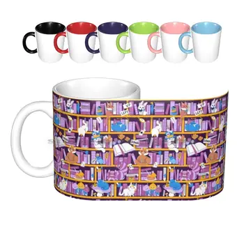 Kütüphane Seramik Kupalar Kahve Fincanları Süt Çay Bardağı Taylorross1 Kedi Kediler Pet Evcil Hayvan Hayvanlar Kitap Kitaplar Kütüphane Kitap Kurdu Kitap