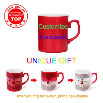 Kırmızı DIY Fotoğraf Kupa Kişiselleştirilmiş Metin LOGO fincan Sihirli Renk Değiştirme Kupalar Kahve Süt Çay kupalar Sürpriz Hediyeler
