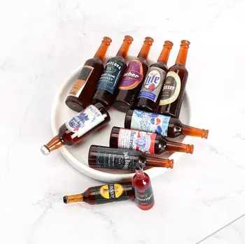 Mini Bira içecek şişesi Flatback Reçine Cabochon Simülasyon Sahte Gıda Bebek Aksesuarları DIY Karalama Defteri Craft