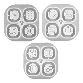 MXME Parlak Parlak Silikon Reçine Kalıpları 12 Takımyıldızı Anahtarlık Kalıp DIY Anahtarlık Kolye Takı Epoksi Reçine İşçiliği Kalıpları