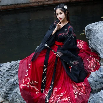 Nakış Dans Kostümleri Hanfu Kadın Halk Festivali Kıyafet Narin peri elbisesi Şarkıcılar Rave Performans Giyim 2 Adet DC3517