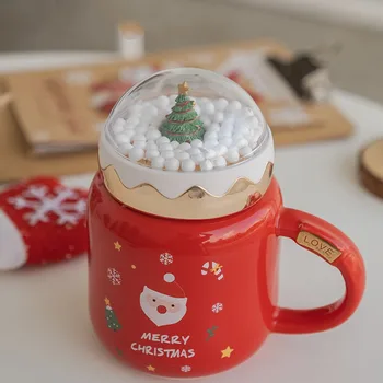 Noel Kahve kapaklı kupa Seramik Ev Süt Kupa Noel Ağacı Ofis Drinkware Kupalar Kahve Fincanı Çiftler İçin tazas кручки