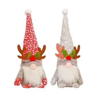 Noel Ren Geyiği Gnome Süslemeleri El Yapımı Peluş Kapalı Elf Süsler Ren Geyiği Boynuzları ile Kış Masa Cüceler Süslemeleri