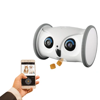 Pet Akıllı Arkadaşı Baykuş Robot Full HD Kamera ile Tedavi Dağıtıcı İnteraktif Oyuncak Köpekler ve Kediler App Üzerinden Mobil Kontrol