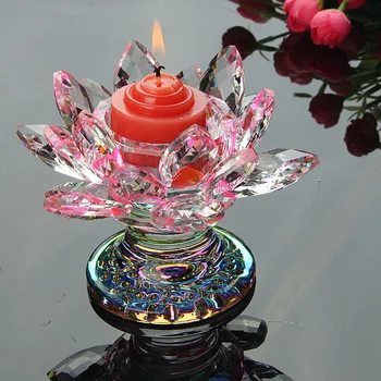 Renkli Kristal Lotus çiçeği Mumluk Budist Malzemeleri El Sanatları Süsler Figürler Ev Düğün Parti Budist Şamdan
