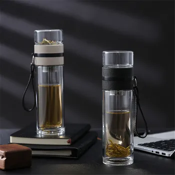 Taşınabilir Su Şişesi Çay Fincanı Çay Ayırma Fincan Şeffaf Cam çay bardağı Su çay şişesi Kaynar Soğuk Su Drinkware Bpa Ücretsiz