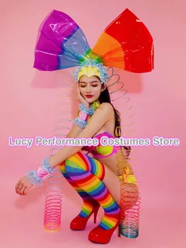Uluslararası çocuk Günü yeni gökkuşağı renk eşleştirme Bikini Bar gogo şarkıcı gece kulübü konuk dansçı performans giydirin