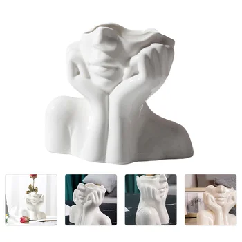 Vazo Çiçek Yüz Kafa Seramik Ekici Pot Bodystatue Kadın Heykel Beyaz Büstü Vazolar Modernsucculent İnsan Dekoratif Formu