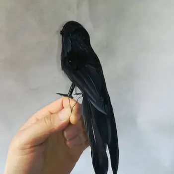 yaklaşık 15 cm siyah karga kuş El Yapımı modeli, polietilen ve tüyler kuş, bonsai dekorasyon oyuncak Noel hediyesi w3902
