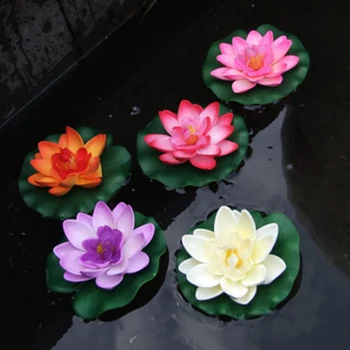 Yapay Yüzen Su Zambak EVA Lotus Çiçeği Gölet Dekor 10cm Kırmızı Sarı Mavi Pembe Açık Pembe Havuz Simülasyon Lotus