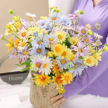 Yapay çiçekler Vazo Buket Seti Odası DIY Dekor Saksı Çiçekleri Masa Ayarı İpek Çiçekler Papatya Düğün Ev Dekorasyon