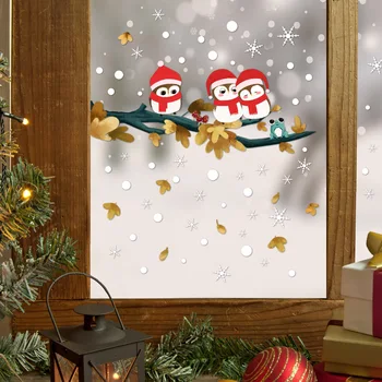 Yeni Baykuş Dalları Kar Taneleri Noel Elektrostatik Cam Çıkartmaları Yaratıcı Basit duvar çıkartmaları Noel Süslemeleri