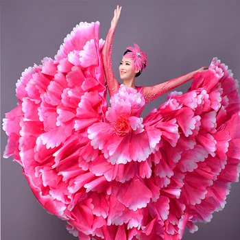 Yeni Flamenko Dans Sahne Performansı Giyim Kadınlar İçin Yetişkin İspanya Halk Dans Büyük Salıncak Petal Elbise Çingene Etek S-3XL VO1044