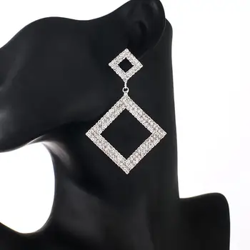 Yeni Moda Kişilik Abartılı Metal kristal Küpe Basit kare kristal Küpe Kadınlar Takı Aksesuarları İçin E711