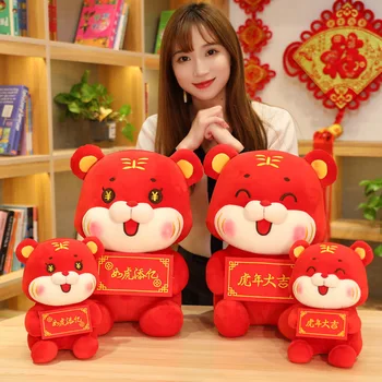 Yeni Zodyak Kaplan peluş oyuncaklar Kırmızı Çin Yeni Yılı Kaplan Hediyeler Kawaii Kaplan Maskot Peluş Bebek Dolması Çocuklar Doğum Günü noel hediyesi