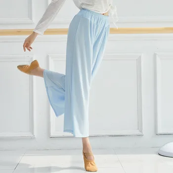 Yetişkin Buz İpek Oryantal Dans Yüksek Belli Palazzo Pantolon Pilili Geniş Bacak Pantolon Kostüm Kadınlar için Uygulama Dans Elbise