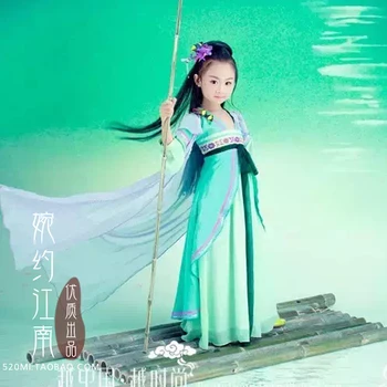 Yi Shui Wen Tang Hanedanı Yüksek Bel Kostüm Küçük Kız Yeşil Prenses Kostüm Hanfu Cosplay Hanfu Kostüm Kız için